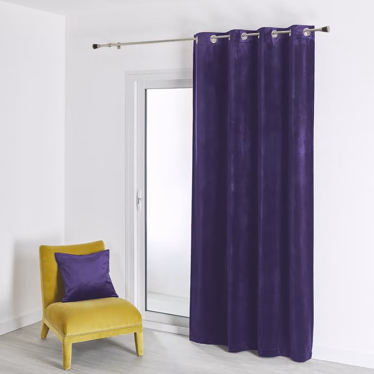 Cortina de terciopelo lisa QABANE con propiedades de absorción de sonido, opaca, disponible en colores plata y púrpura, An/Al: 135 x 260 cm