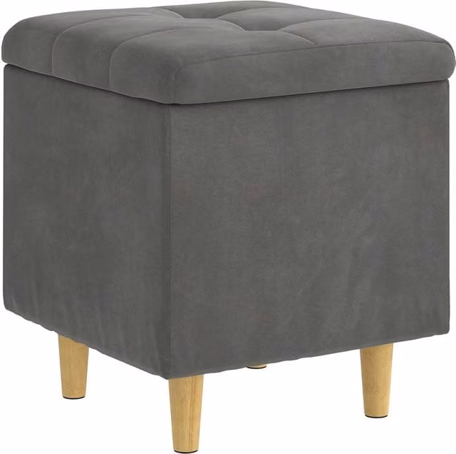 Otomano de almacenamiento SYFAX en terciopelo gris con estructura de madera, An/P/Al: 45 x 45 x 40 cm