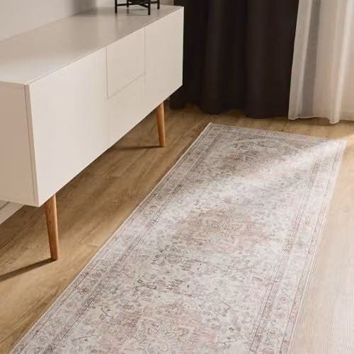 Alfombra Benuta Basic George Rosa y Beige de Estilo Vintage y Abstracto, Lavable y Antideslizante, An/P: 80 x 240 cm
