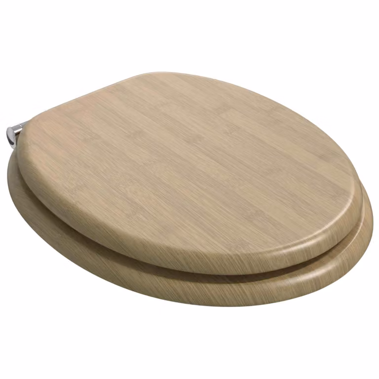 Asiento de WC ovalado vidaXL en madera de ingeniería color bambú claro con cierre suave, An: 44 cm, P: 38 cm