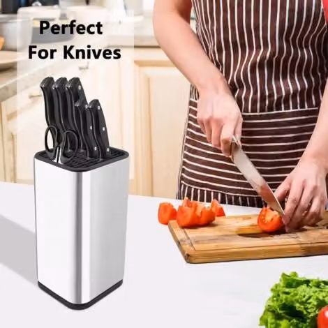 Soporte de acero inoxidable XISRENS para más de 8 cuchillos de cocina, bloque organizador disponible en plata o negro