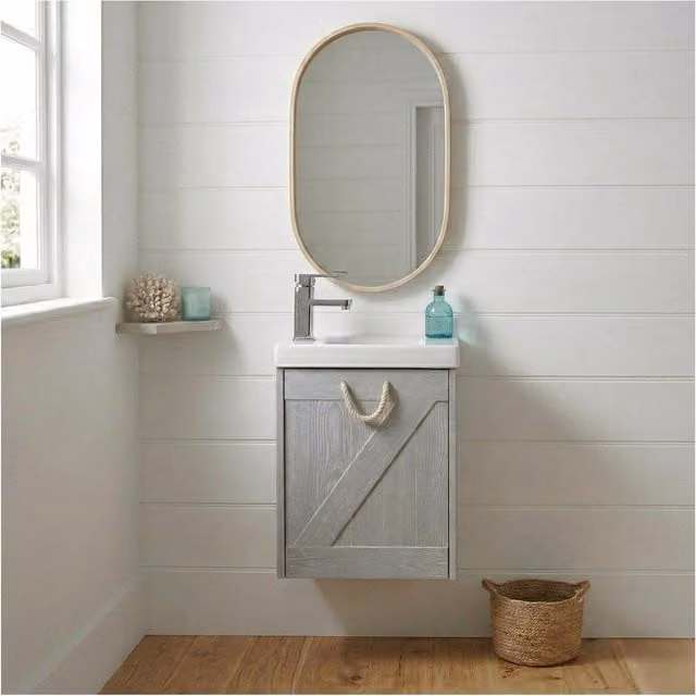Mueble de baño Mistral con lavabo y espejo en acabado roble y gris mate An/P/Al: 53 x 21,5 x 41 cm