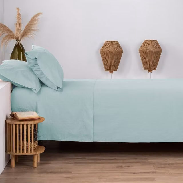 Juego de sábanas lisas de algodón Manterol color verde para cama de 180 cm