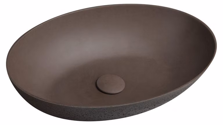 Lavabo de hormigón para encastrar Sapho FORMIGO de piedra natural, forma ovalada, color marrón, An/P/Al: 60 x 40 x 14,5 cm