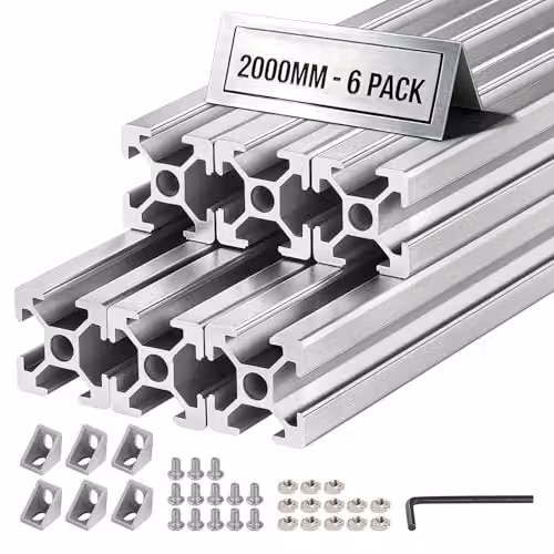 Pack de 6 perfiles de aluminio extruido VEVOR 2020 anodizado con ranura en T, color plata, An/P/Al: 20 x 20 mm, Longitud: 200 cm