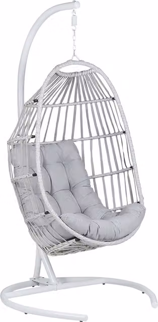 Sillón colgante Beliani tipo huevo con soporte de metal y ratán sintético en color gris para jardín o terraza