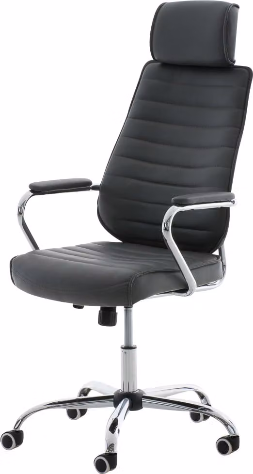 Silla de oficina CLP Rako V2 tapizada en cuero sintético gris con ajuste de altura y mecanismo de inclinación