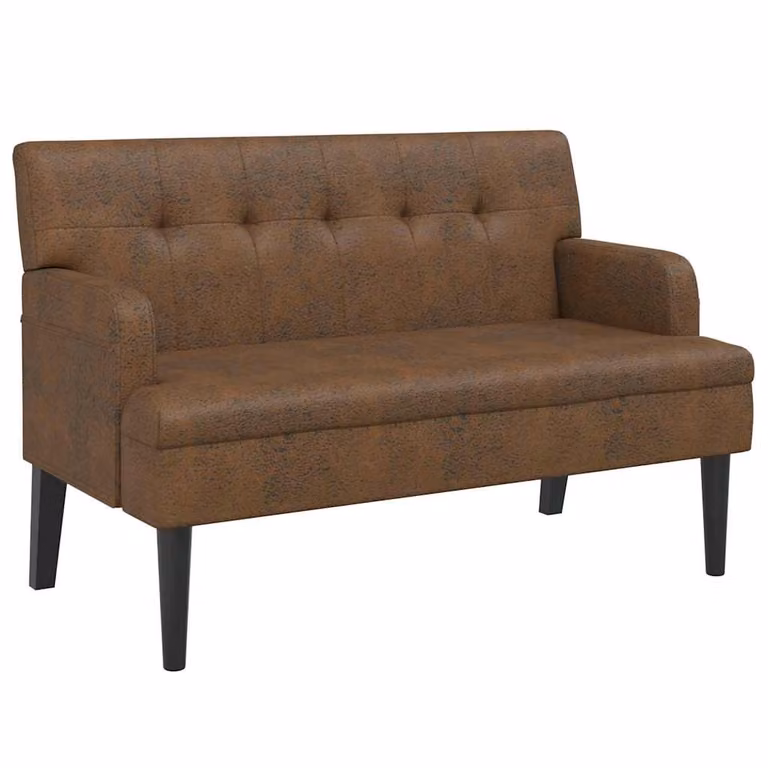 Banco con respaldo de ante sintético marrón vidaXL An/P/Al: 112 x 65,5 x 75 cm