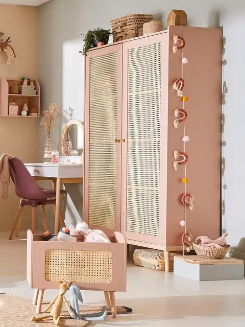 Armario de rejilla Línea Poesía VERTBAUDET en rosa claro para habitación infantil An/P/Al: 100 x 47 x 175 cm