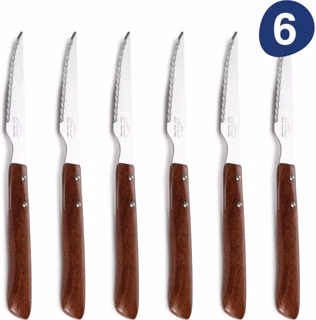 Set de 6 cuchillos chuleteros Lacor de acero inoxidable y color plata con mango de madera