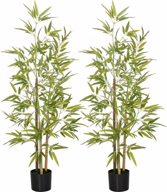 Set de 2 plantas de bambú artificiales HOMCOM de color verde con 498 hojas para decoración, An/P/Al: 15 x 15 x 120 cm