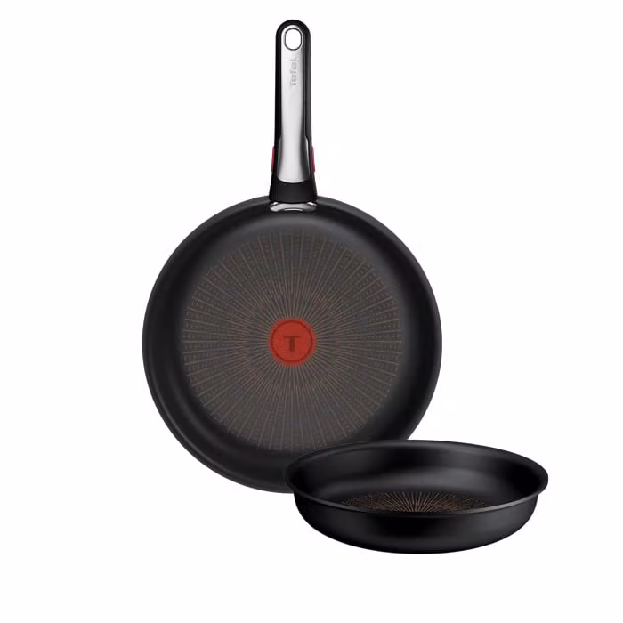 Set de 3 sartenes Tefal Ingenio Excellence+ antiadherentes con mango extraíble, apilables y aptas para horno, color negro, Diámetro: 22 cm y 26 cm
