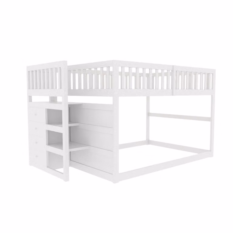 Litera de niños ComfortXL blanca con zona de juegos, estantería integrada y cajones, An/P/Al: 200 x 140 x 145 cm