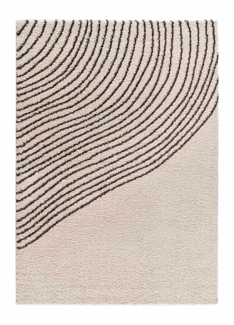 Alfombra shaggy abstracta Atticgo en blanco y negro, An: 140 cm, Al: 200 cm