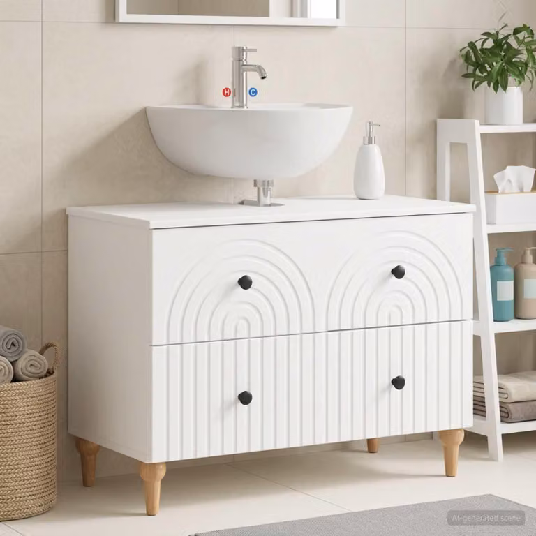 Mueble de baño Prolenta de estilo moderno en color blanco con acabado mate, fabricado en madera y MDF, An/P/Al: 82 x 41 x 59 cm