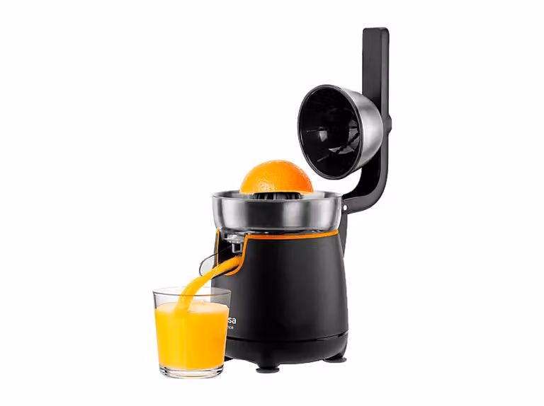 Exprimidor de cítricos Ufesa Essence de 120 W en color negro con materiales de acero inoxidable y plástico