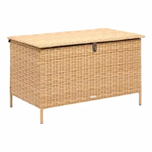 Caja de almacenamiento Bayana Savana Hesperide de resina tejida color beige con capacidad de 300 l, An/P/Al: 116 x 58 x 66,5 cm