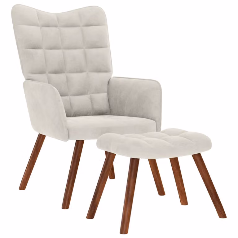 Sillón relajante con taburete vidaXL de terciopelo color beige con diseño moderno para salón o dormitorio