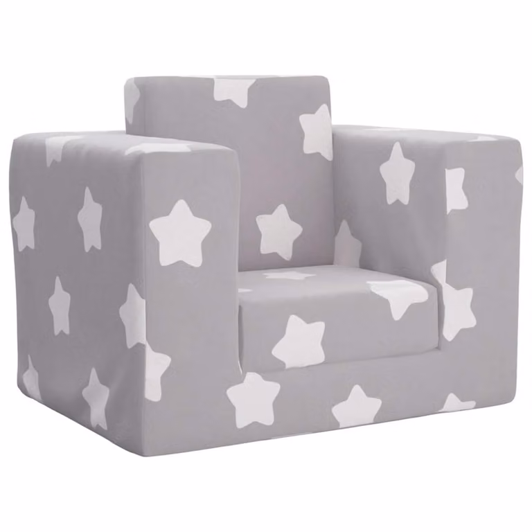 Sofá cama infantil vidaXL de felpa suave en gris con diseño de estrellas y estructura tapizada