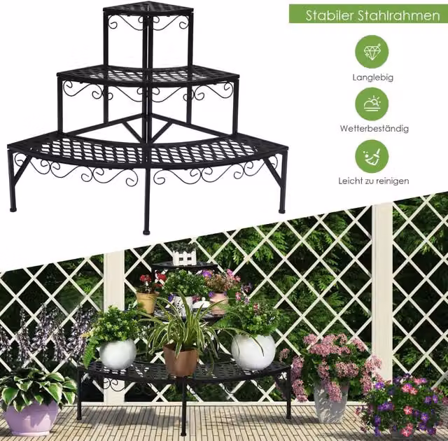 Soporte para plantas de metal NORTHIX de 3 niveles en color negro, An/P/Al: 59 x 59 x 60 cm