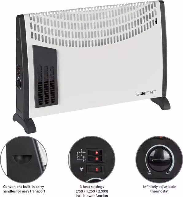 Calefactor Convector Eléctrico Clatronic KH 3433 Blanco con Termostato y Protección contra la Escarcha