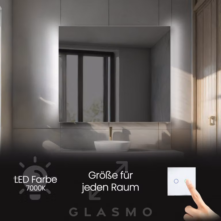 Espejo de baño rectangular con iluminación LED Artforma modelo Alana, An/Al: 120 x 80 cm, color blanco y transparente