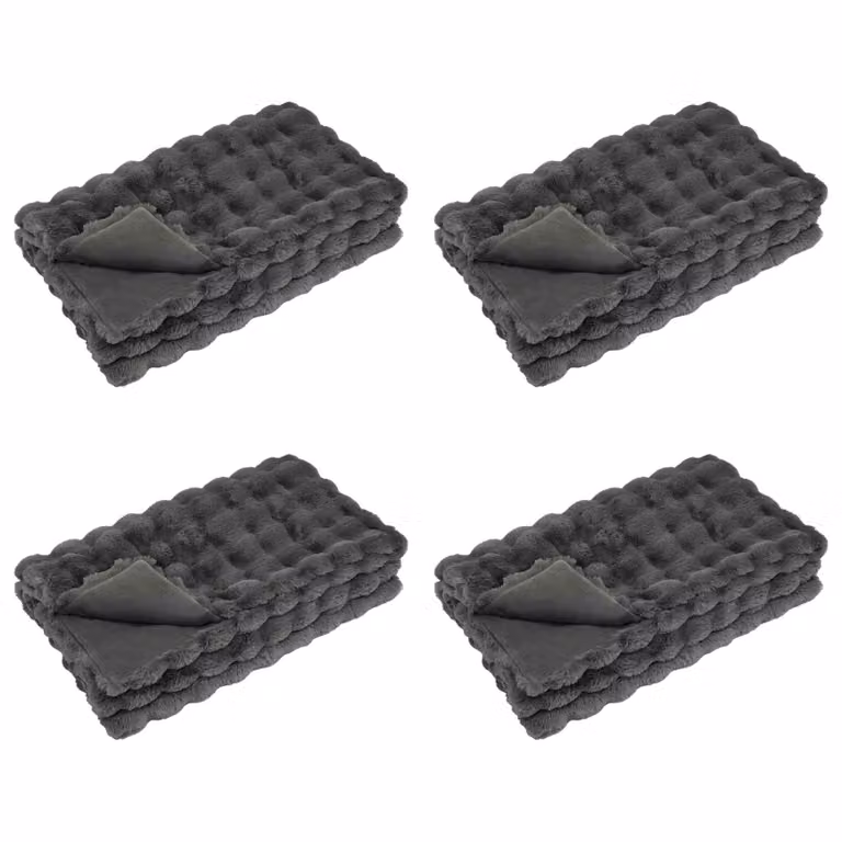 Pack de 4 mantas antideslizantes de pelo sintético Olite de vidaXL, color gris, 150 x 150 cm