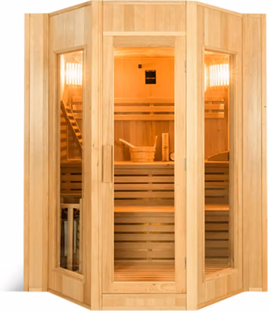 Sauna Zen de France Sauna con vapor, 4 plazas, potencia de 6 kW, color marrón y acabado en madera de abeto, An/P/Al: 200 x 174 x 120 cm