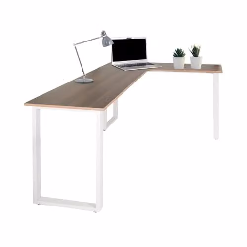 Escritorio de esquina hjh OFFICE Workspace Basic I en nogal y blanco An/P/Al: 165 x 120 x 75 cm