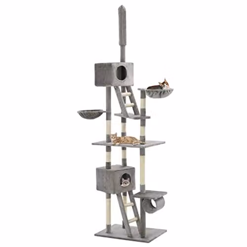 Árbol de gato rascador HELLOSHOP26 con sisal y cueva, color gris, Altura: 230-260 cm