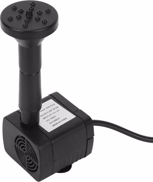 Bomba Sumergible Solar Infinite de 1,4 W en color Negro para Acuario, Fuente y Estanque con Juego de Accesorios de 7 Piezas