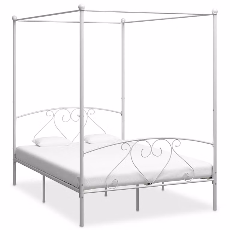 Estructura de cama con dosel vidaXL de metal en color blanco, An/P: 140 x 200 cm