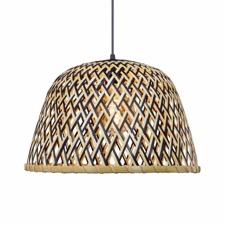 Lámpara de techo suspendida de bambú C-Création en color negro y beige para salón, comedor o dormitorio