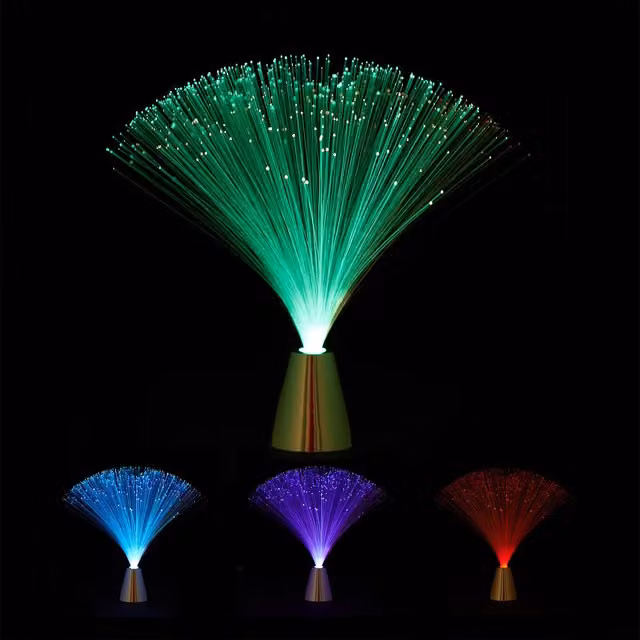 Set de 2 lámparas de fibra óptica LED Relaxdays con cambio de color multicolor y efecto retro, Altura: 33 cm