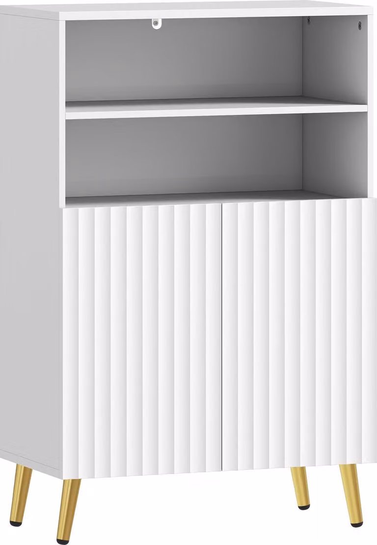 Mueble de baño Northio en color blanco con puertas de cierre suave y estantes abiertos de MDF y metal, An/P/Al: 60 x 32 x 93 cm