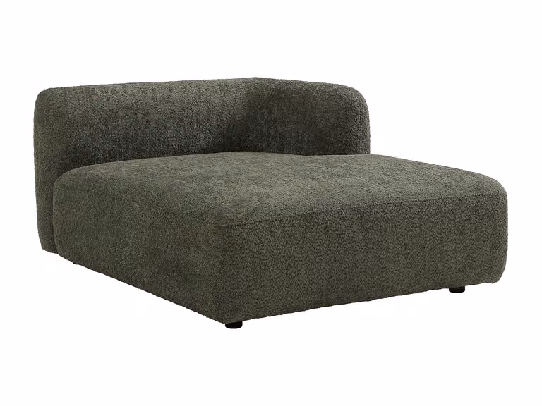 Chaise longue fija DANEPI en tela bouclé verde con diseño moderno en forma de L y estructura de madera sólida