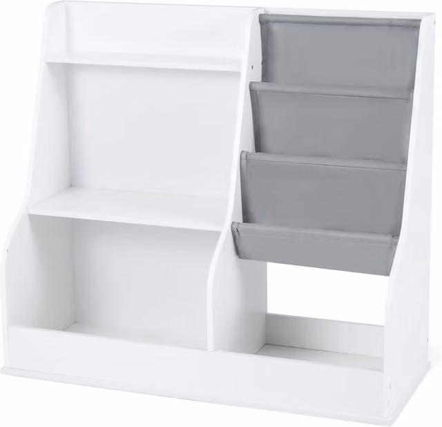 Estantería infantil NORTHIX con 3 bolsillos de tela, color blanco y gris, An/P/Al: 80.0 x 35.5 x 89.0 cm