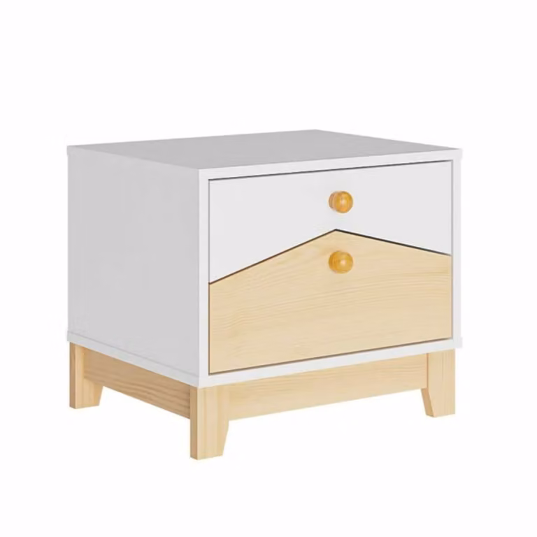 Mesita de noche de 2 cajones ID Kids en madera color roble y blanco para dormitorio infantil