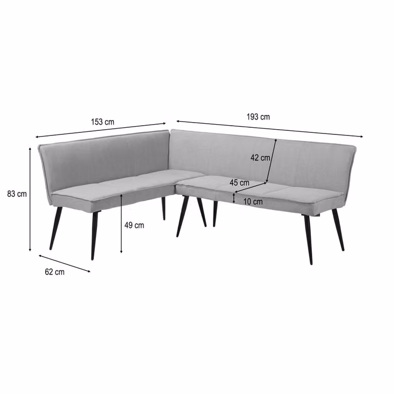 Banco esquinero moderno Loft24 en tejido antracita con patas de metal negro