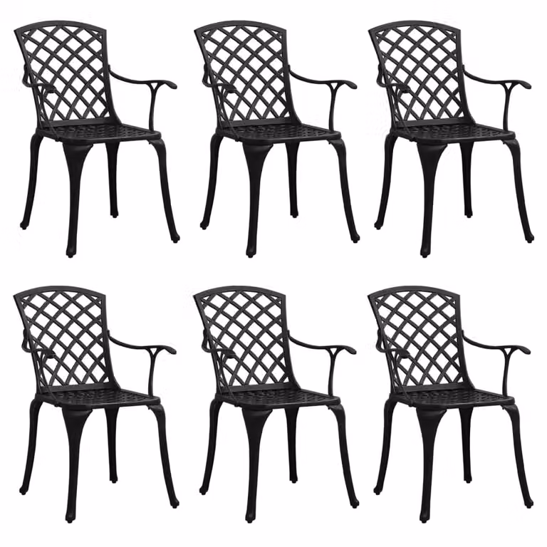 Set de 6 sillas de jardín Syfax de aluminio fundido con reposabrazos en color negro mate