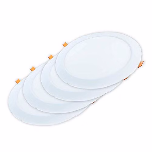 Pack de 4 paneles LED redondos empotrables DEMASLED en blanco frío de 18W con un diámetro de 22,86 cm
