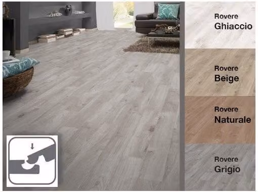 Suelo laminado Kimono de roble gris con sistema click, grosor de 8 mm, paquete de 2,39 m²