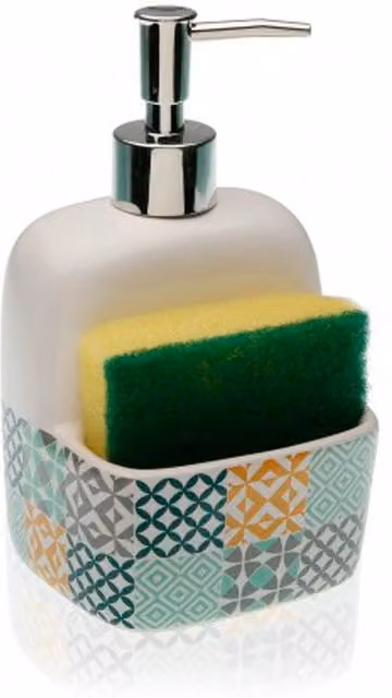 Dispensador de jabón cerámico con compartimento para estropajero Versa de Karlsen en color blanco y multicolor