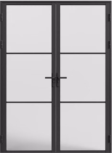 Puerta doble reversible Maseru de aluminio y vidrio templado traslúcido en color negro, An: 93 cm, Al: 204 cm