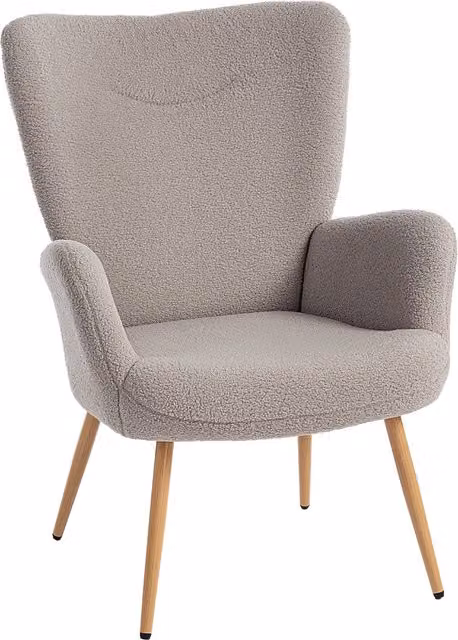 Sillón moderno HOMCOM tapizado en tela sherpa gris con respaldo alto y apoyabrazos