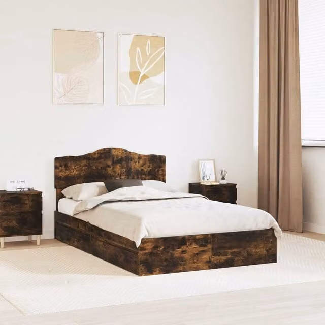 Cama con almacenamiento y cajón Maison exclusive en roble ahumado An/P/Al: 138 x 196 x 90 cm