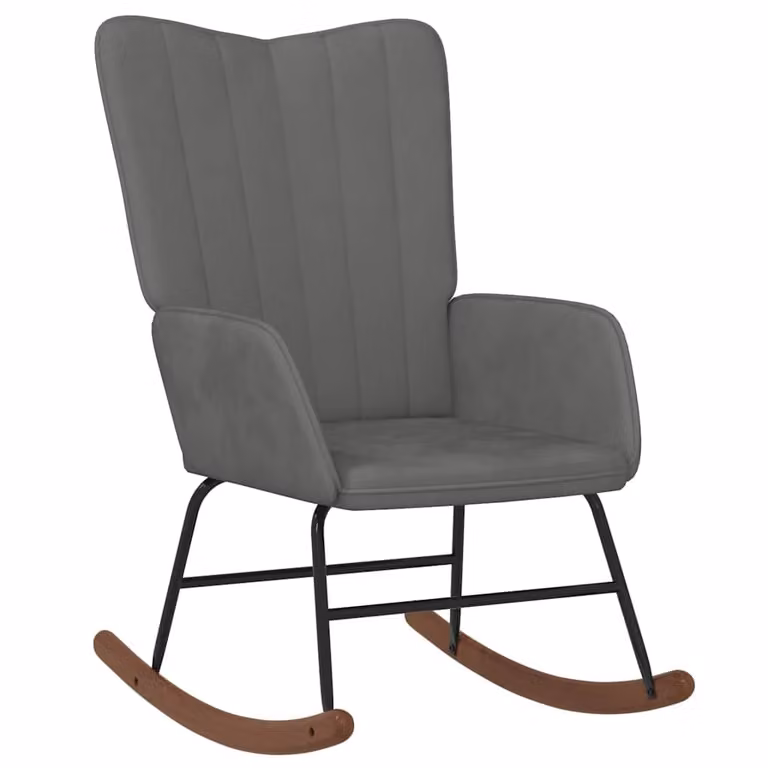 Silla mecedora de terciopelo gris oscuro vidaXL con reposabrazos y estructura de madera y metal