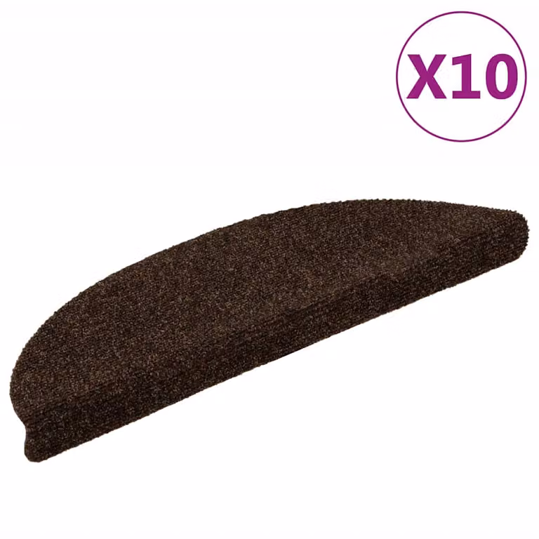 Pack de 10 felpudos autoadhesivos semicirculares para escaleras vidaXL, color marrón, An/P/Al: 56 x 17 x 3 cm
