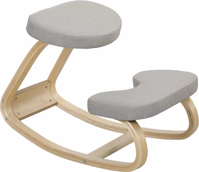 Silla de rodillas con movimiento oscilante HOMCOM en tela y madera de abedul, color gris, An/P/Al: 50 x 55 x 73 cm