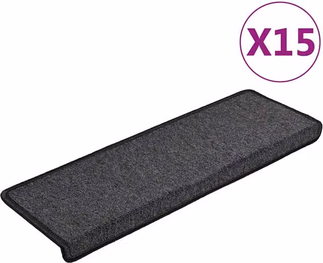 Set de 15 felpudos para escaleras Vidaxl de color antracita con borde rectangular, An/P/Al: 65 x 21 x 3,5 cm